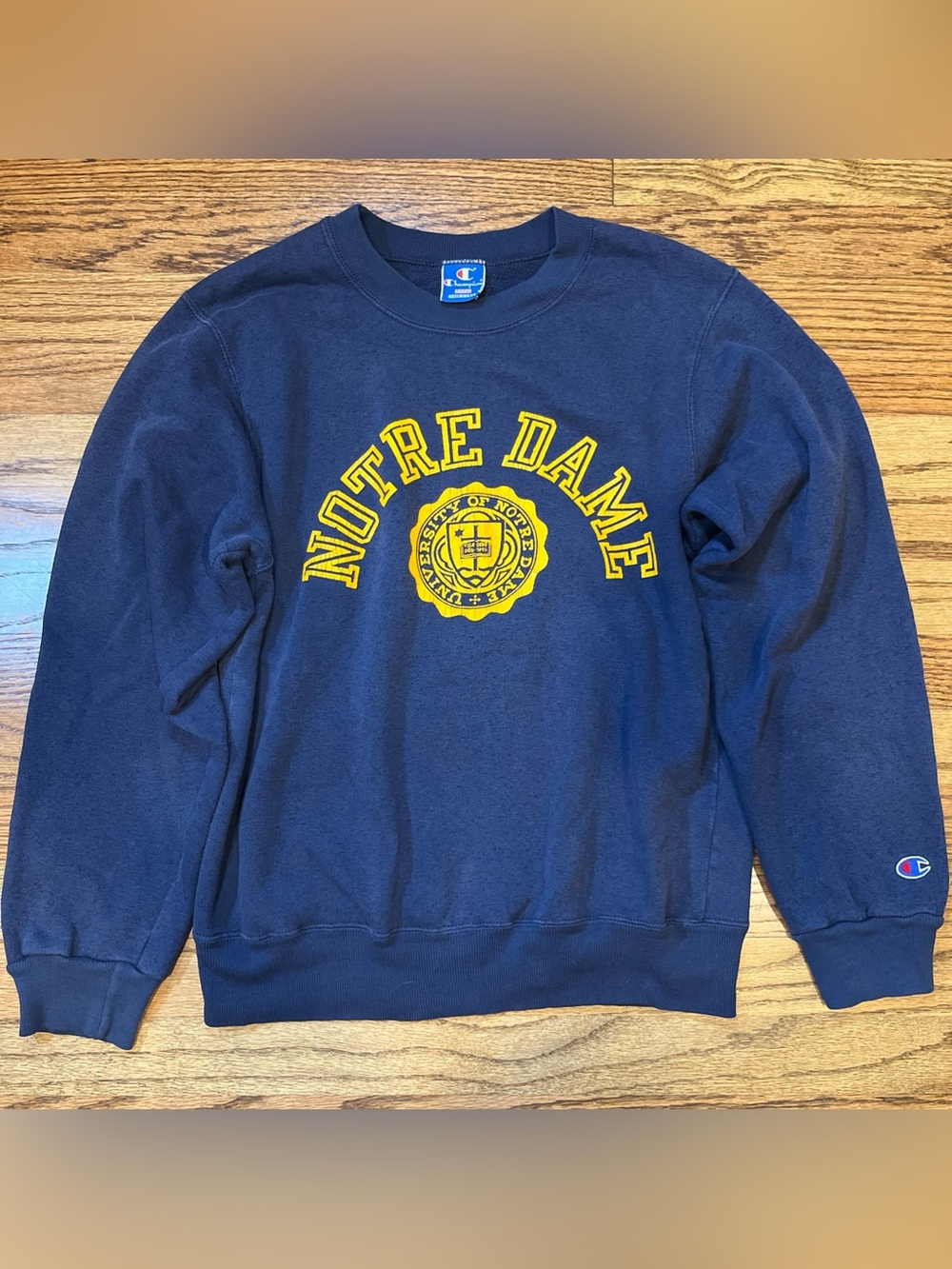 Vintage 80s Champion Notre Dame Sweatshirt Adult S Navy Blue Bar Rare USA Made